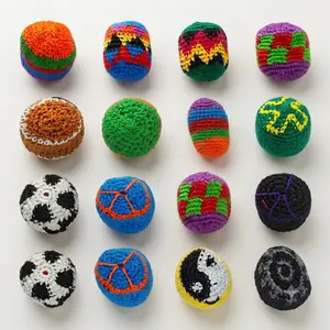 Random Style 3/6 PCS – Family-Friendly Colorful Mixed Knitted Pattern Hacky Sacks, Multicolored Knitted Juggling Balls, Crochet Footbags Kick Balls, Outdoor Party Games & Easter Games for Adults and Kids, Coordination Training Footbag Juggling Balls