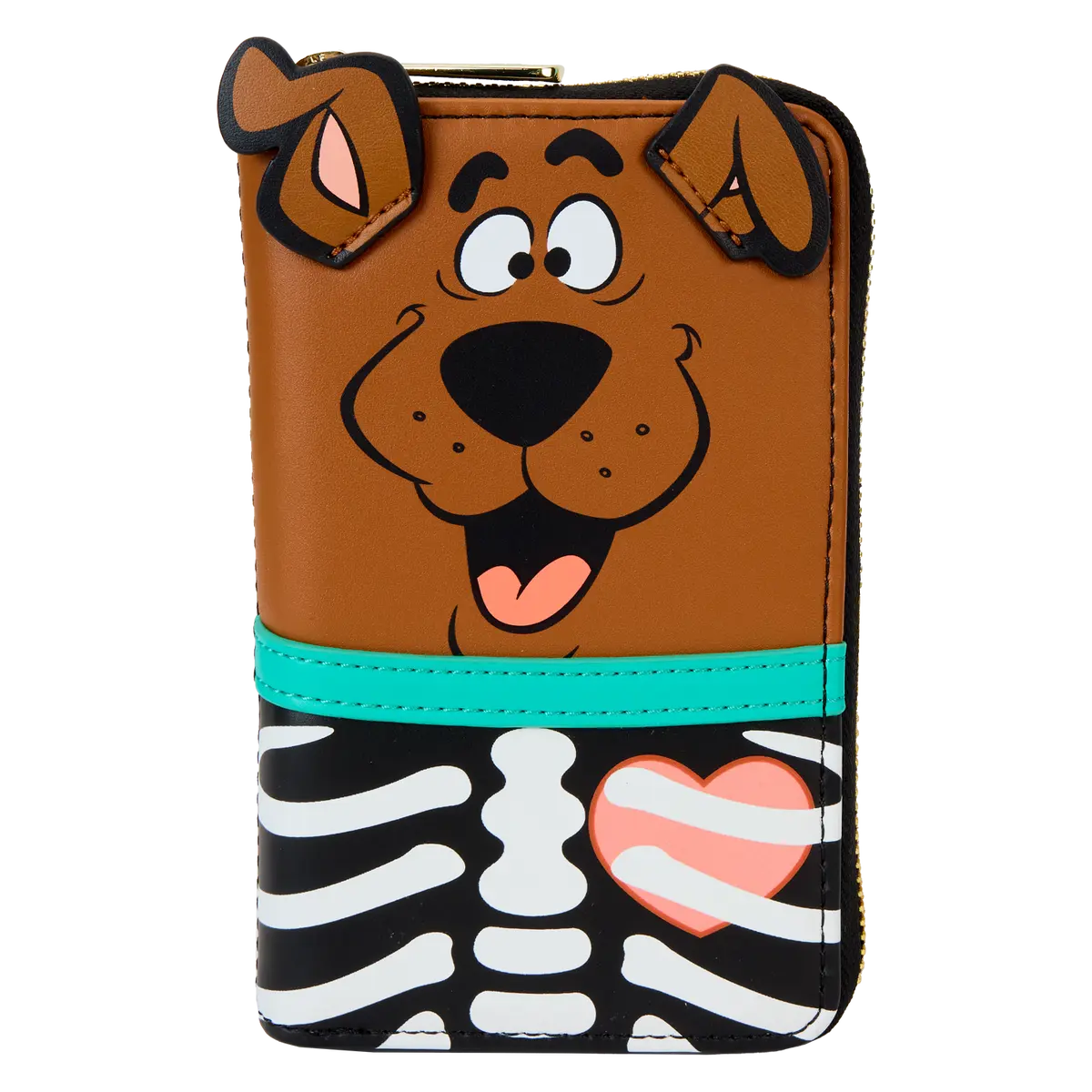 Scooby-Doo Vegan Leather Skeleton Cosplay Zip Around Wallet with Glowing Details and Multiple Card Slots, Disguise, Zippered Closure, Polyurethane, Glowing Up, Figure, Everyday Carry, Skeleton Print