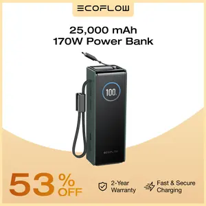 EF ECOFLOW Rapid Power Bank, 25,000mAh, 170W, 100W Built-in and Retractable Cables, Portable Charger with Triple 100W USB-C Port, Compatible with iPhone Series, Samsung, Laptop and More, Silver