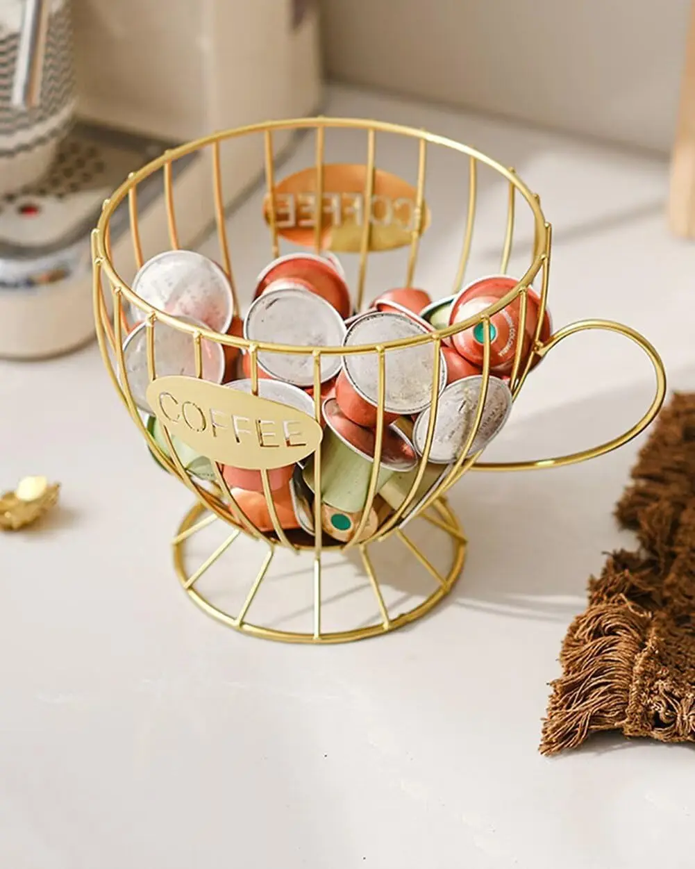 Metal Coffee Capsule Storage Basket Cup Shape Wire Coffee Pod Holder Countertop Coffee Organizer for Cup Coffee Station Decor