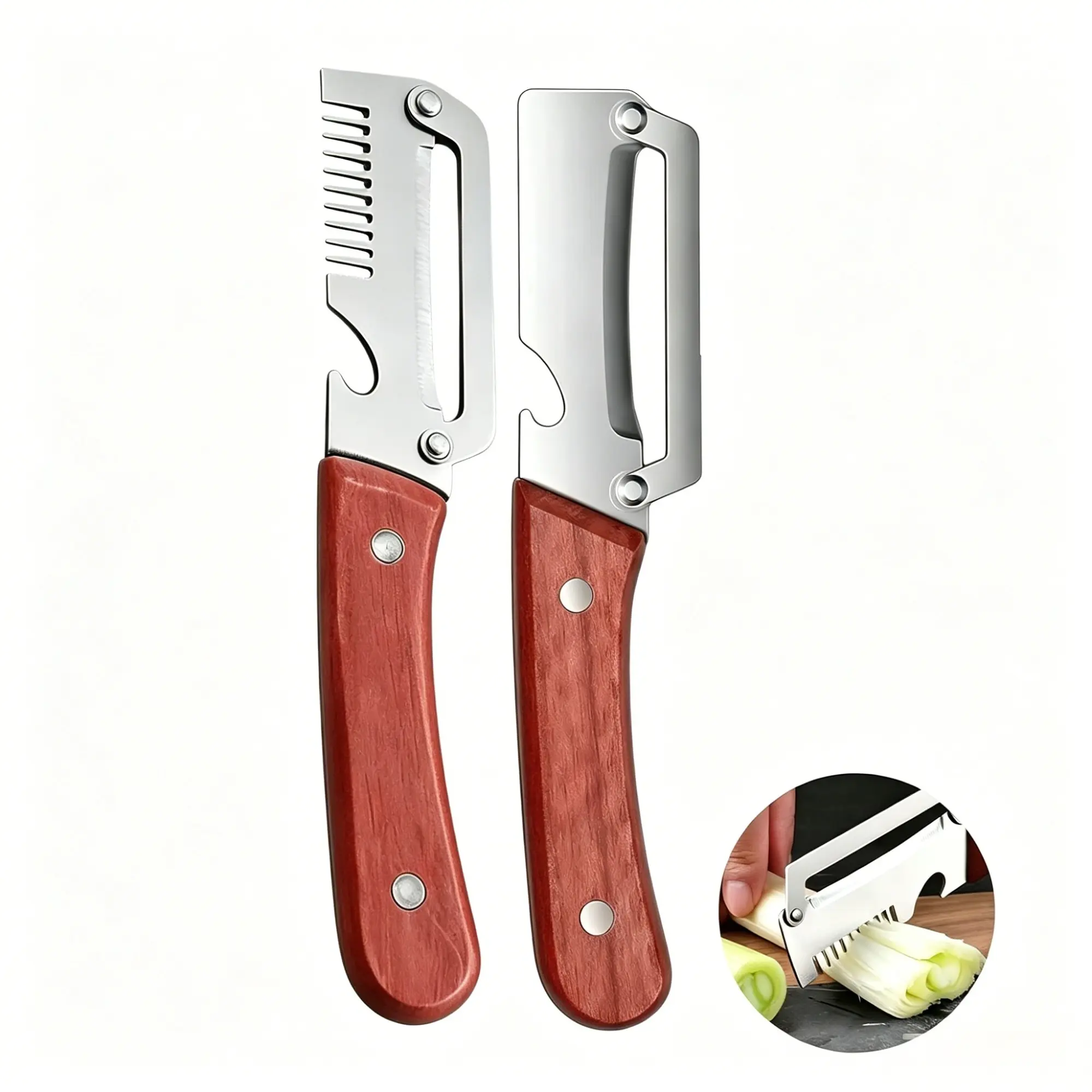 Multi-Functional Kitchen Peeler, Household Peeler, Fruit Peelers, Fruit Veggie Peeler, Peel and Slice Dual Use, Stainless Steel Blade with Wooden Handle, 2-Piece Set, Versatile Kitchen Tool, Peelers for Kitchen, Kitchen Peeling Utensils