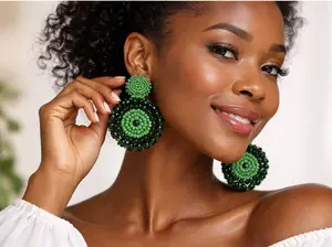 Fredeline Collection Handmade Floral Statement Earrings with Green & Emeraude Faceted Crystal Beads for Special Occasions Boho Luxe Jewelry