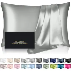 Mulberry Silk Pillow Cases Queen Size, Silk Pillowcase for Hair and Skin, Both Sides Natural Silk Satin Pillowcase for Sleeping Women with Zipper, Gifts for Women Men, Silver Grey