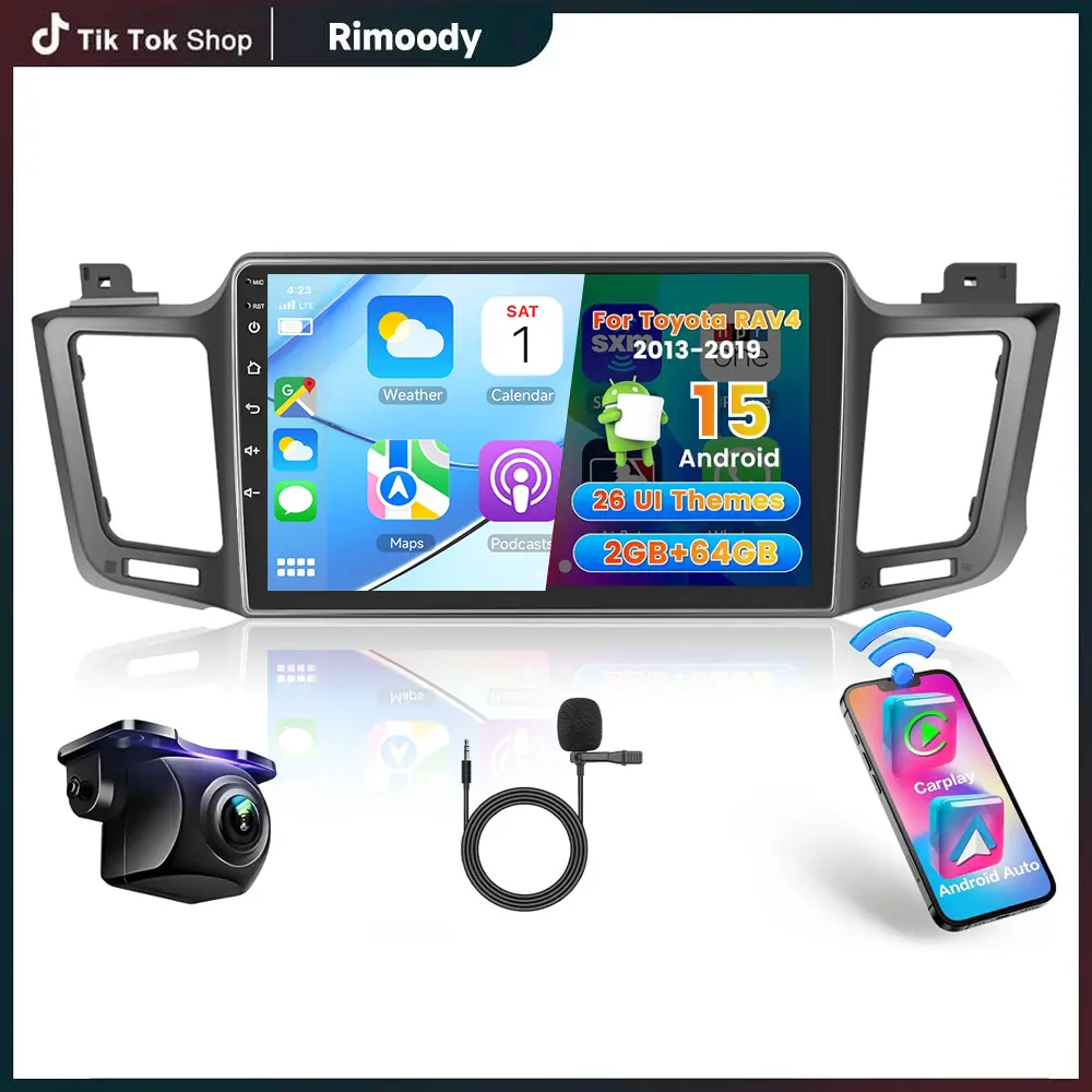 RIMOODY 10.1 Inch Android 15 Bluetooth Head Unit for Toyota RAV4 2013-2018 Left Hand Drive, 2G+64G Video Player with CarPlay Android Auto, 26 UI, Car Screen, FM RDS, GPS Navigation, WiFi, EQ, MIC, Backup Camera, Mirror Link - Father's Day Gift