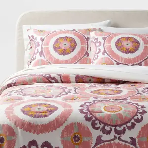 Threshold Comforter Set Cotton Sateen Boho Suzani Medallion, Ivory, Full/Queen