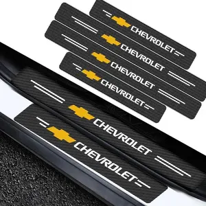4-Piece Carbon Fiber Look Door Sill Protectors for Chevrolet Silverado Impala Malibu Cruze etc Scratch Resistant,Easy Install