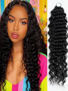 Water Wave Feather Crochet Real Human Hair Extension, Curly Knotless Pre-Separated, 50g Micro Bundles with Loop, Easy to Use Hair Extensions