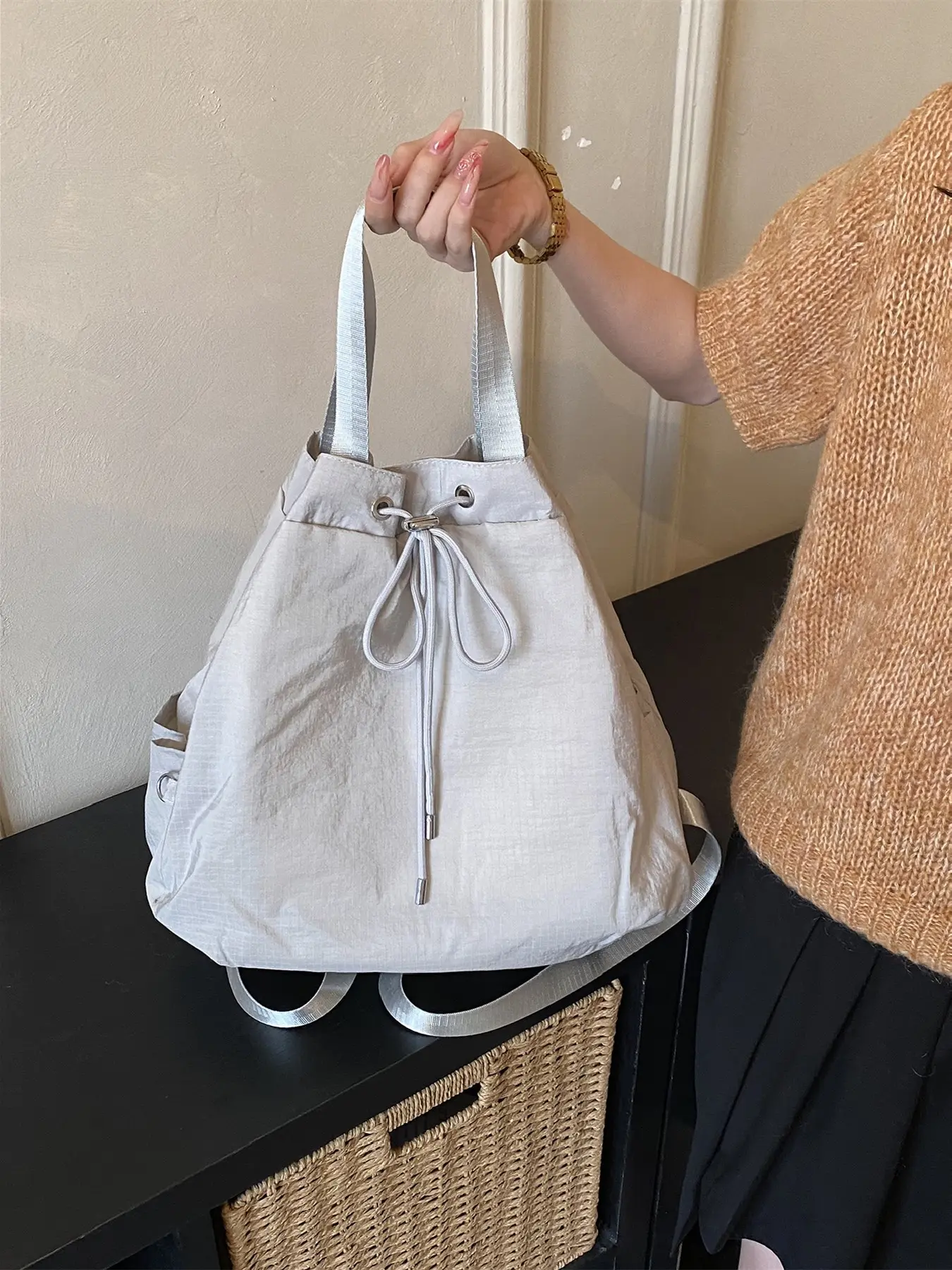 Style Korean Minimalist Large Capacity Backpack, Lightweight Nylon Waterproof, Multi-Use Shoulder Bag, Perfect for Students and Office Workers