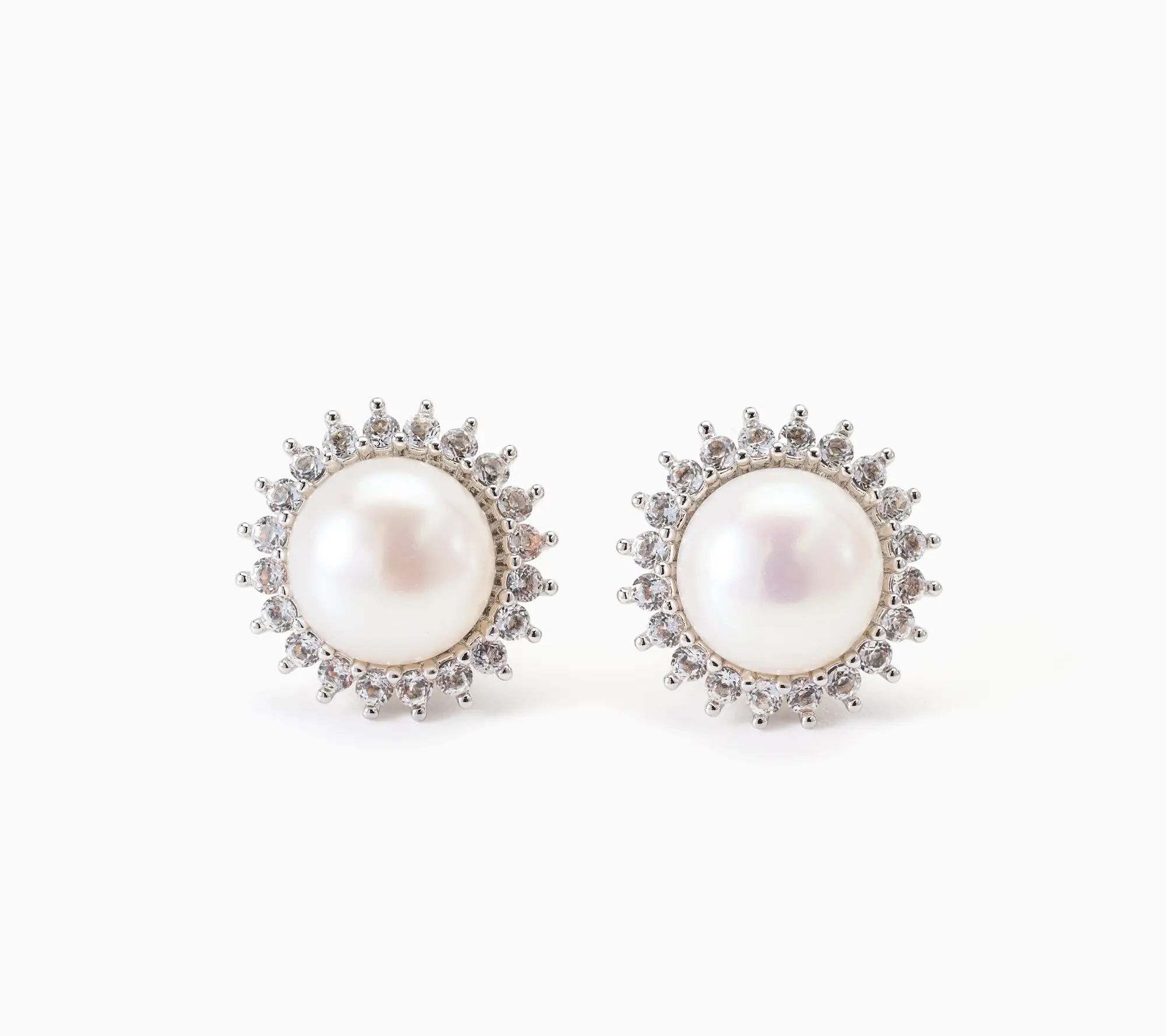 Honora Bronze Cultured Pearl Flower Stud Earrings with White Topaz