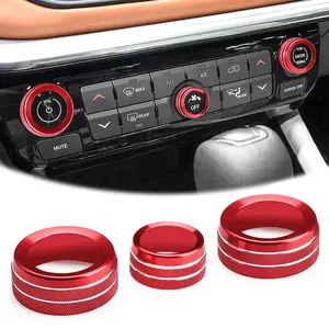 Volume/Tune Control A/C Control Knob Covers Compatible with Compass Accessories 2021 2022 2023 2024 Center Console Control  Knob Button Cover Trim  Interior Trim Decorations(Red)