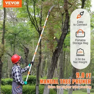 Vevor Manual Pole Saw, 4.6-9.8 Feet Retractable Tree Trimmer, Sharp Steel Blade for Pruning High Branches, Manual Branch Aluminium Alloy Handle with Light Weight Trimmer, for Pruning Palm Trees and Shrubs