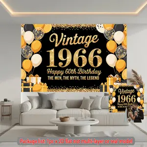 2D Flat, 2D Flat - 2D Flat, 2D Flat - 1pc a Vintage 1966 60Th Birthday Celebration Banner in a Landscape Design, Suitable for Classroom And Office Decorations, As Well As Holiday Photo Backdrops