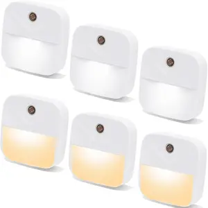 6 Pack Night Light Plug in, LED Nightlights Smart Dusk to Dawn Sensor, Plug into Wall Nightlights Suitable for Bedroom, Bathroom, Hallway, Kitchen, Stairs, Kids Room, 3pcs Warm White & 3pcs White