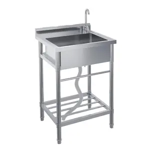 Stainless Steel Utility Sink, 24" x 20" x 41" Free Standing Single Bowl Sink with Faucet, Legs, Cold and Hot Water Pipe for Laundry, Kitchen, Garage, Outdoor, Garden, Heavy-Duty, Easy to Clean