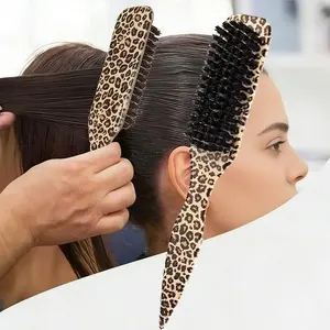 1PC Leopard Print Slick Back Hair Brush, Grooming Brush, Soft Bristle Styling Brush for Edge Control, Flyaway Taming, Sleek Ponytails and Bun Styling, Salon Hair Smoothing Brush for Women, Suitable for All Hair Types