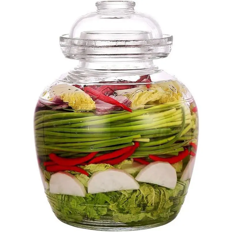 Glass Jar with Lid 2.5 Liter Fermentation Jar Traditional Fermenting Crock Kit with Water Seal Airlock Lid Pickle Jar for Pickles Kimchi Sauerkraut Wine Brewing Kombucha