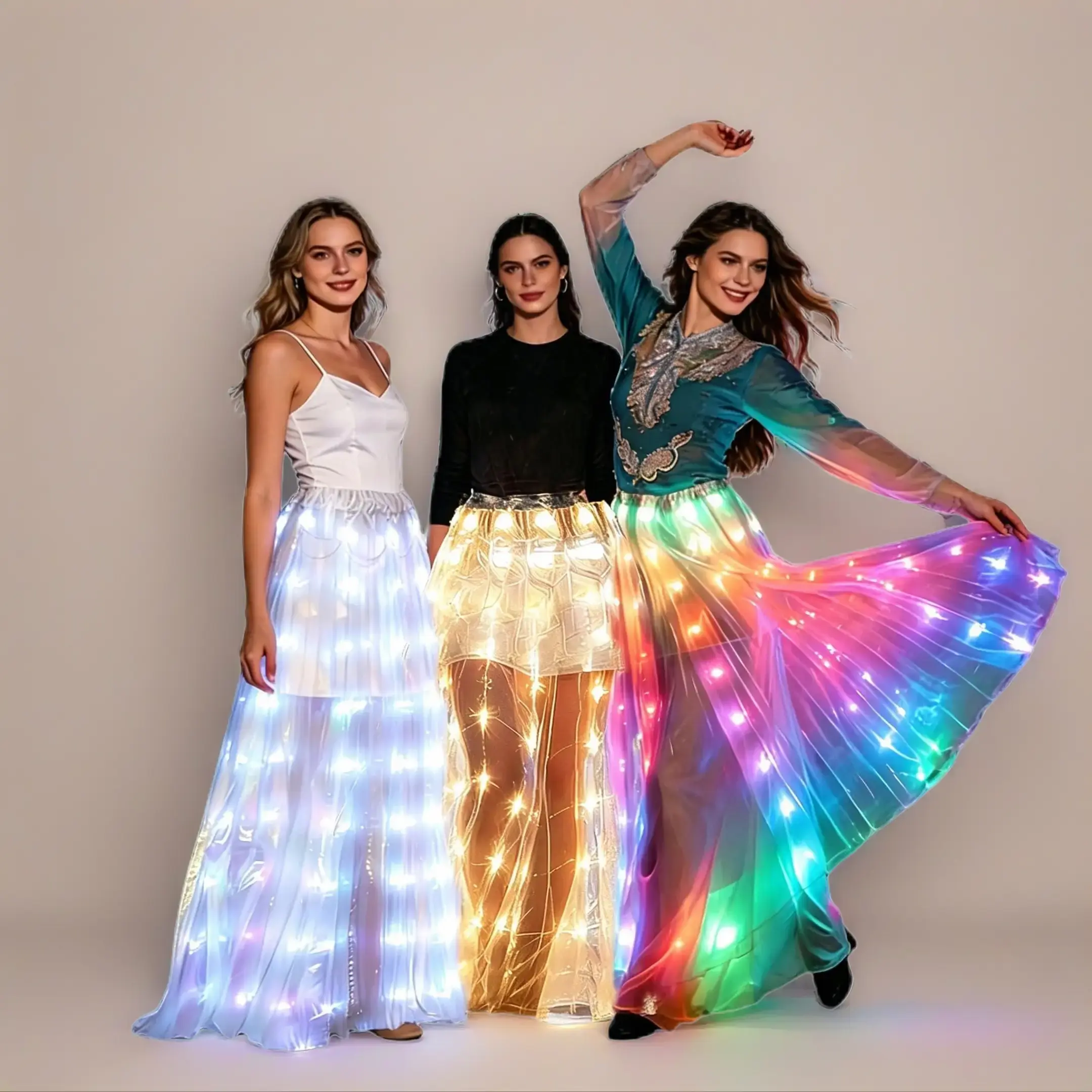 LED Light-Up Dance Skirt | AA Battery-Powered Flashing Long Skirt (AA batteries not included) Women's Party and Stage Performance Costume | Carnival/Party/Holiday Costume