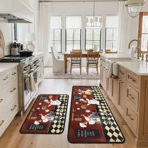 Two-Piece Kitchen Area Rug Set, Plaid Chef Scene Non-Slip Indoor Outdoor Carpet, Fashion Floor Mat for Hallway Entryway