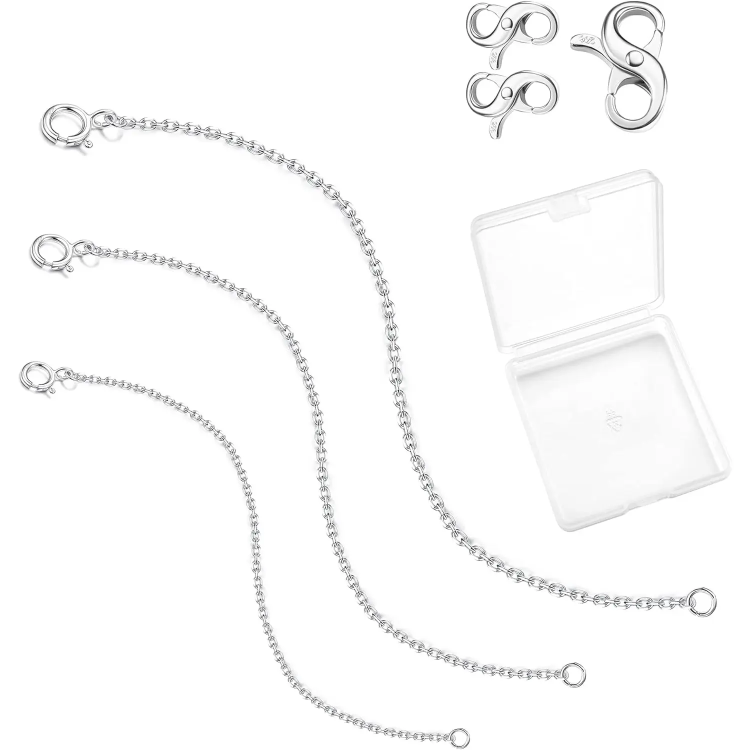 MILACOLATO 3Pcs Sterling Silver Necklace Extenders for Women 2 Inch 3 Inch 4 Inch Chain Extenders for Necklace Bracelet Anklet with Tiny Double Opening Lobster Clasp(2",3",4" Chain)