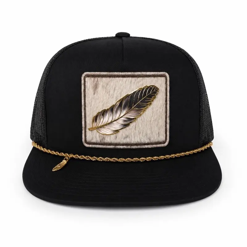 Feather CowHide hat with Gold Chain Detail Premium Hat Cowboy Hat