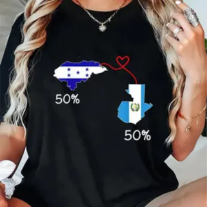 100% Cotton Crew Neck Short Sleeve T-Shirt Printed Half Honduran Half Guatemalan Guatemala Flag Map Honduras