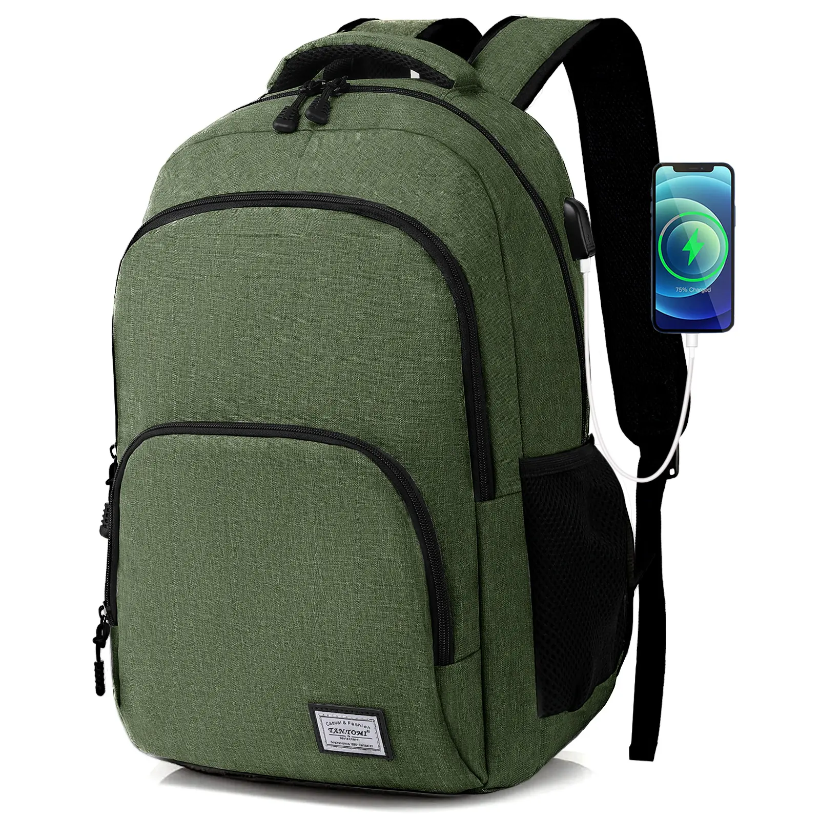 TANTOMI 22L Solid Unisex Waterproof Backpack with USB Port, Lightweight Large Capacity Bag for School, Fits 15.6" Laptop & 40 oz Water Bottle