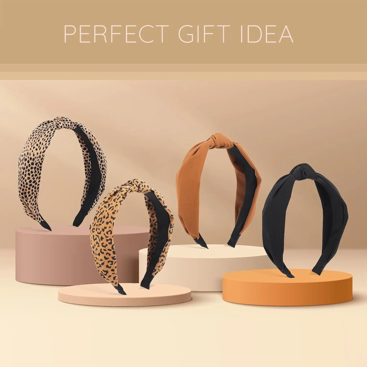 4-Pack Headband Set for Women, Wide Knotted Fabric Hair Bands in Leopard or Snake & Solid Prints for a Comfortable, Secure Knot Hold