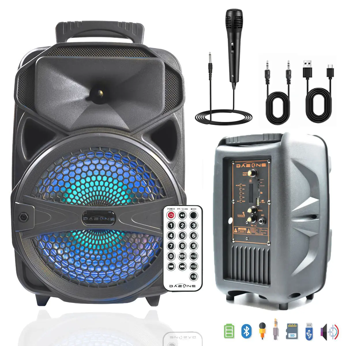 8inch Wireless Portable Bluetooth FM Speaker Sound System Party Speaker With Microphone Remote Control Audio
