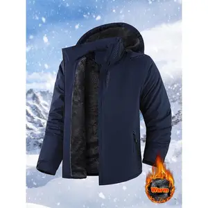Men's winter wool lined hooded jacket, outdoor windproof, waterproof and warm jacket, suitable for outdoor activities such as hiking and skiingRAIMENTRY
