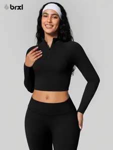BRXL【Discount for live】Womens Half Zip Cropped Jacket BBL Workout Jacket Lightweight Athletic Pullover Sculpting Fit Ribbed Trim Running Yoga Gym Wear Moisture Wicking Stretch Fabric for Training-brxl-1