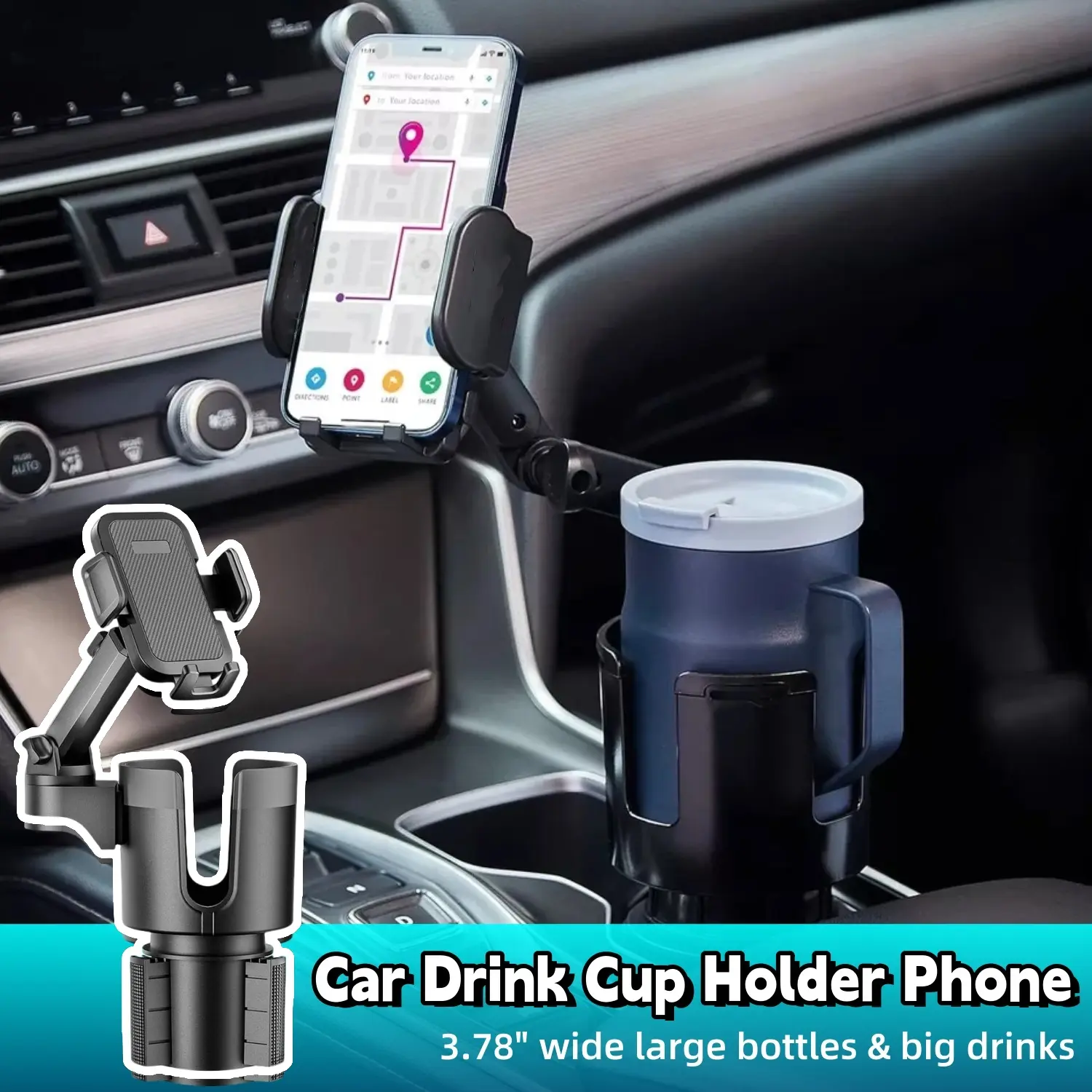 2-in-1 Multifunctional Vehicle Accessory: Car Cup Holder Insert with Universal Cellphone Holder, Drink Expansion Add-On for Cars, Cellphone Holder For Car