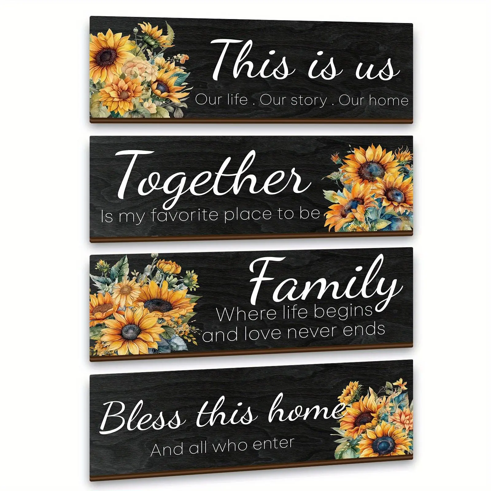 Sunflower Pattern Wooden Wall Sign, Decorative Wall Sign, 4 Counts/set Letter Pattern Wall Decor, Wall Art Decor for Home Living Room Bedroom, Indoor Home Decoration, Home Decor Products