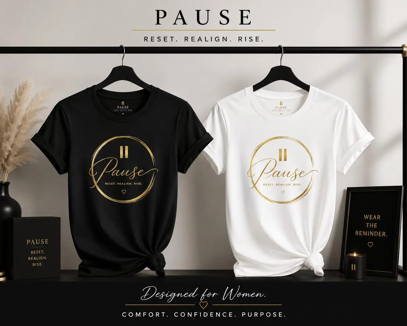 Women's Pause II T-Shirts - Casual Daily Wear Basic Tops for Wardrobe Essentials