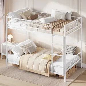 Garvee Heavy Duty Metal Twin Over Twin Bunk Bed with Stairs – High Safety Guardrail, Sturdy Steel Slats, Space-Saving, No Box Spring Needed, Ideal for Kids or Adults Bedroom Furniture