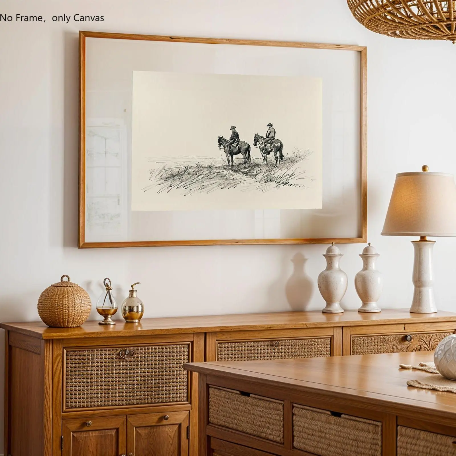 Cowboy Themed Unframed Painting, 1 Count Vintage Western Cowboy Pattern Canvas Wall Art, Canvas Prints, Decorative Artwork, Wall Picture Decor, Wall Decor for Home Living Room Bedroom Office, Ornaments