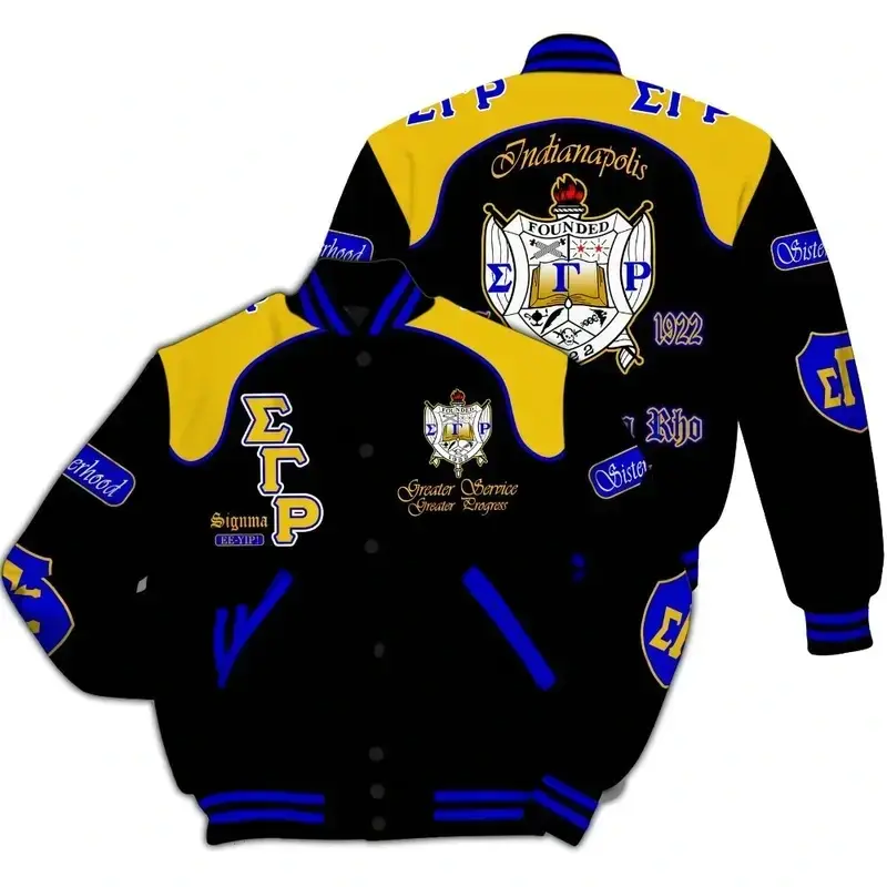 Sigma Gamma Rho Indianapolis Varsity Jacket, Ireishprint Unisex Baseball Jacket, Greek Sorority Inspired Sports Coat, Football Style Outerwear, Classic Letterman Jacket
