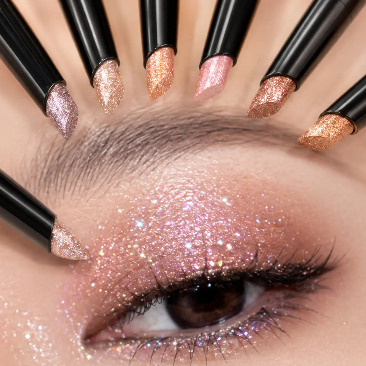 HERORNAGE 6-Piece Shimmer Eyeshadow Stick Set - Hypoallergenic, Waterproof & Long-Lasting Cream Color in Golden, Rainbow & Peach Shades, Gluten Free, Limited Edition, Adults, Alcohol Free, Makeup, Single Item, 24 Months, Party Look, Blend, Brightening