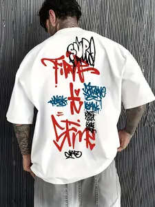 Men’s Cotton Graphic Tee American Graffiti Font Print Shirt Hip Hop Streetwear Soft Breathable Short Sleeve Crewneck Loose Fit Everyday Wear Urban Retro Fashion Top Multi Color Graphic Design