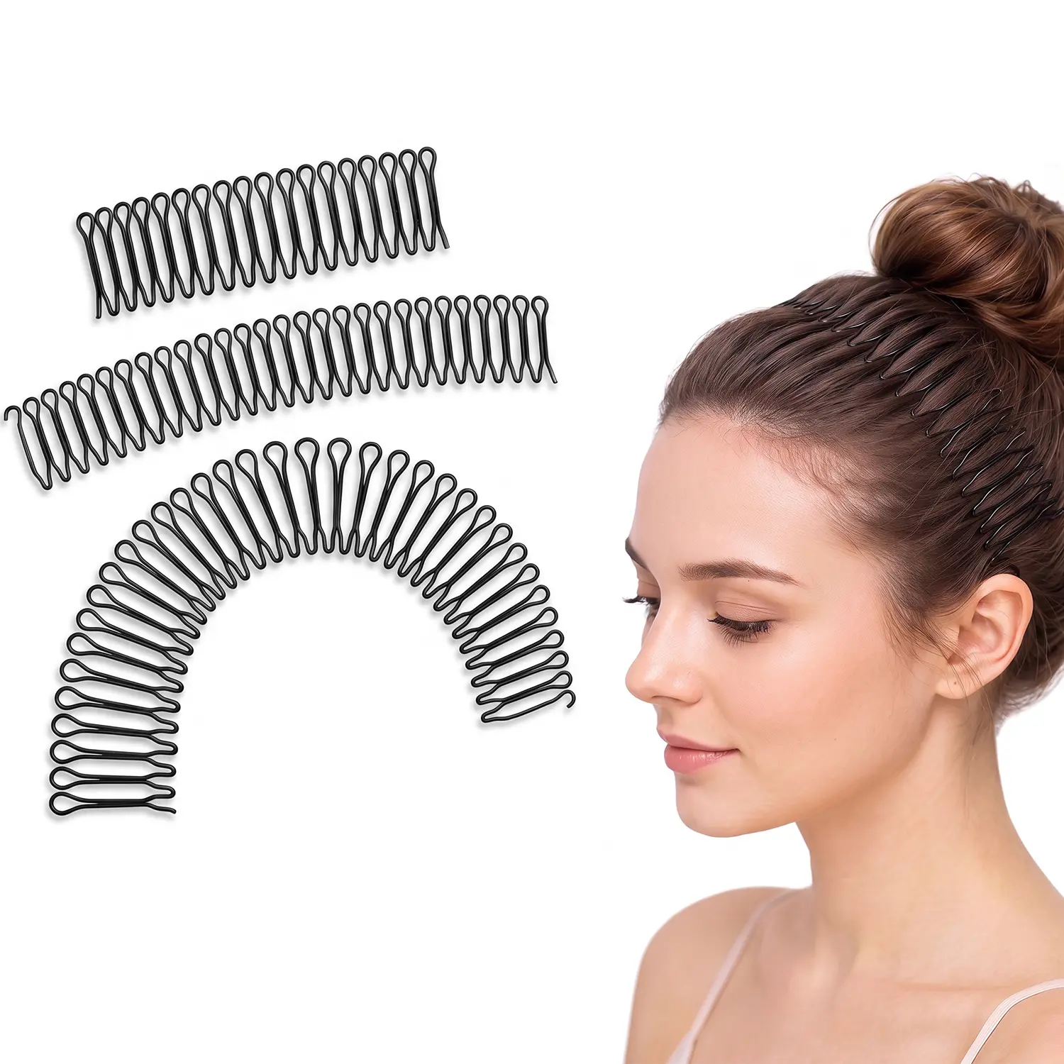 LZDJTQ 3 Pack U-Shaped Hair Finishing Combs, Stretchable Wavy Hair Pins for Women & Girls, Black Bangs Holder, Bun Styling Clips, Flexible Hair Comb Accessories for Daily Hairstyling