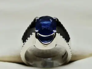 Natural Clean Blue Sapphire Women Designer Ring | Sterling Silver 925 Gold Handmade Neelam Band