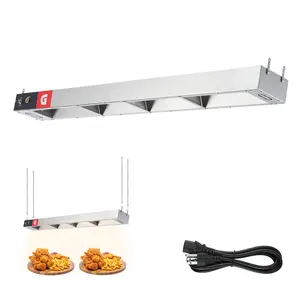 Commercial Infrared Food Warmer Strip Lamp – 48 Inch, 1300W, Stainless Steel Overhead Heat Lamp with Drip Tray and Chain – Electric Buffet & Kitchen Heating Station, Silver,1300w