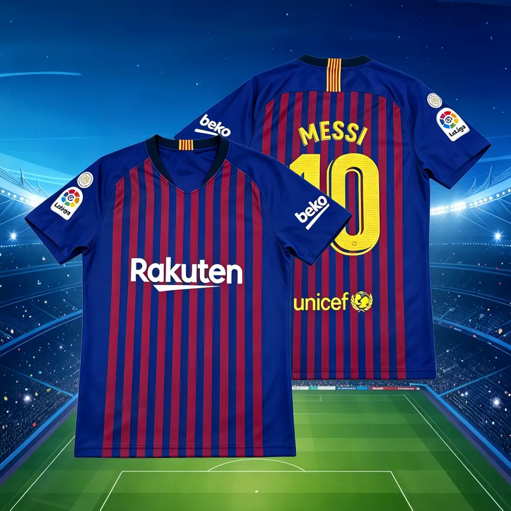 2018-19 Season Home NO.10 Messi Red and Blue Short-Sleeve Soccer Jersey