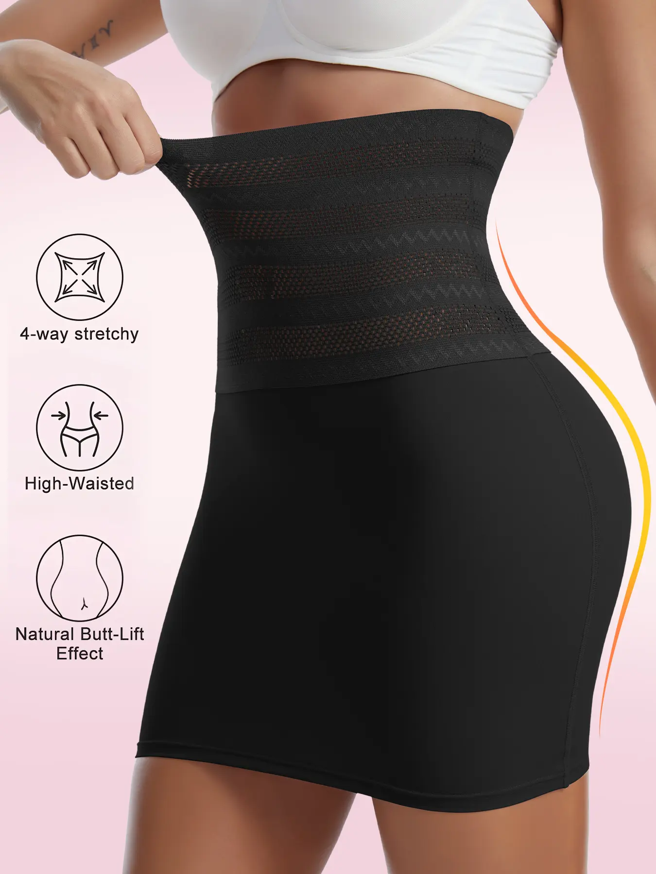 Women’s high-waisted breathable mesh midi shaping skirt — tummy smoothing, hip lifting, slim bodycon, versatile for everyday wear