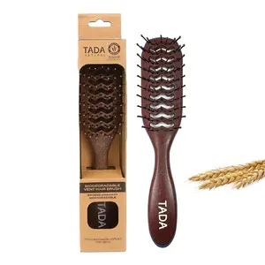 TADA Men's Biodegradable Vent Hair Brush - Eco-Friendly Wheat Straw Detangling Hairbrush with Flexible Bristle Combs for Styling, Brown