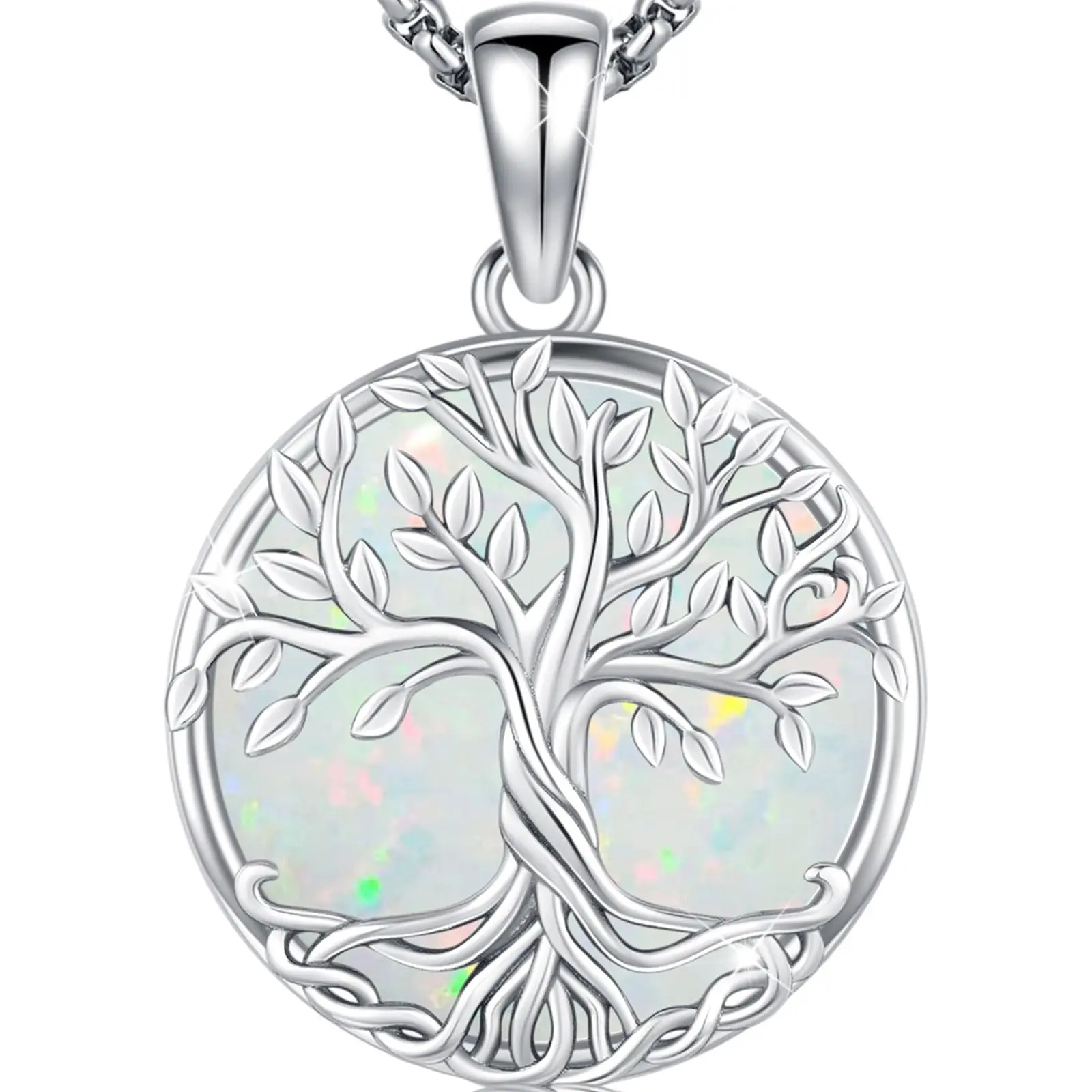 DRINSPER 925 Sterling Silver Yggdrasil Tree of Life Necklace for Women, Norse Viking Spiritual Pendant with White Opal, Necklace Gift Symbolizing Growth, Decorative Necklace