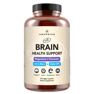 Amandean Brain Health Supplement. Magnesium L-threonate, Organic Lion's Mane Extract & Alpha GPC for Cognitive Function, Memory & Focus Support.