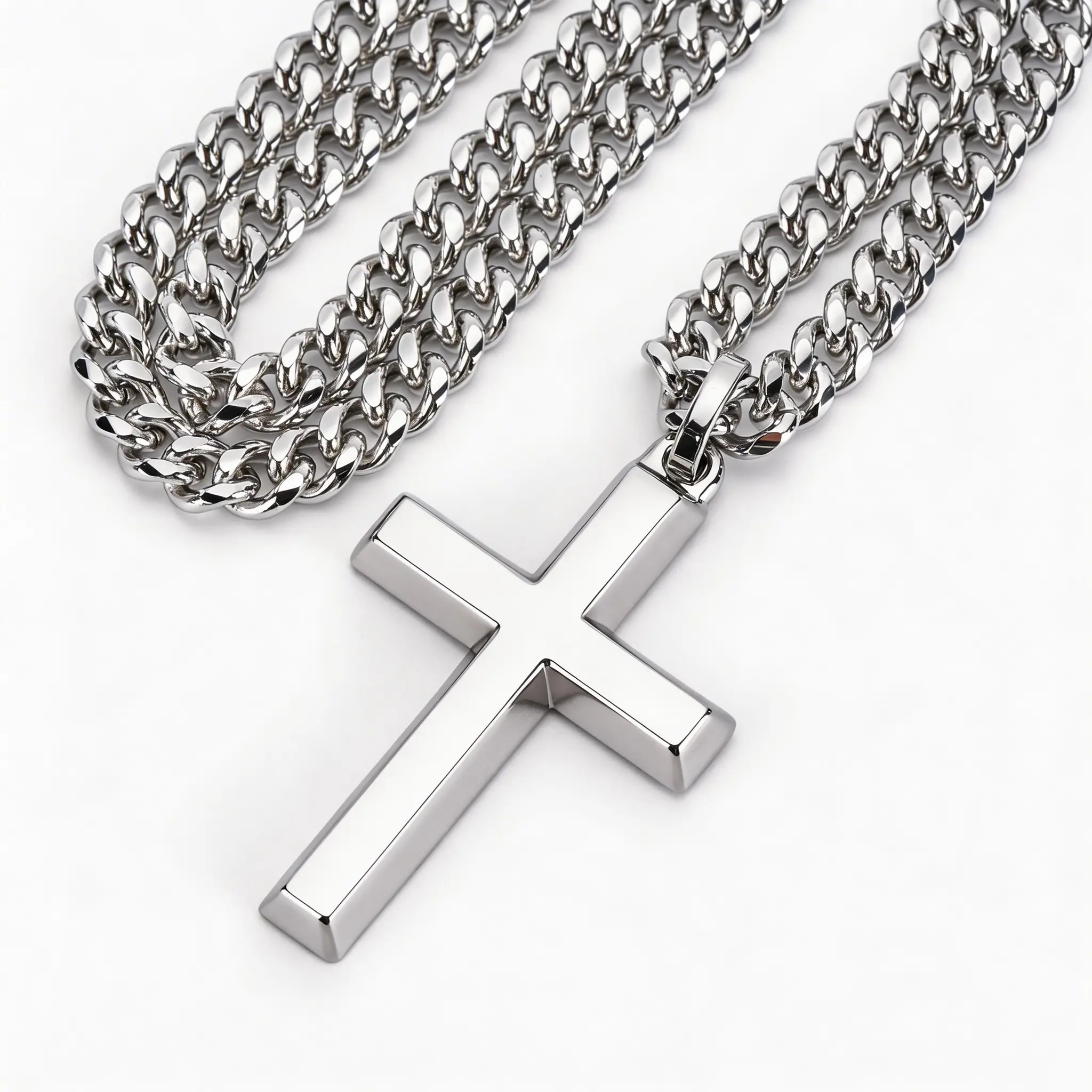 ICYYY 316L Stainless Steel Cross Necklace for Men, 22" 5mm Cuban Chain, Religious Christian Faith Jewelry, Fashion Gift