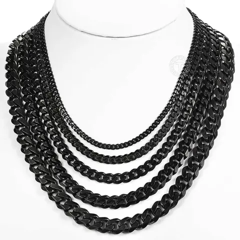 Stainless Steel Cuban Curb Chain Necklace 3.5/5/7/9/11mm Black Color 18-30inch for Men Women Hip Hop Jewelry Gift