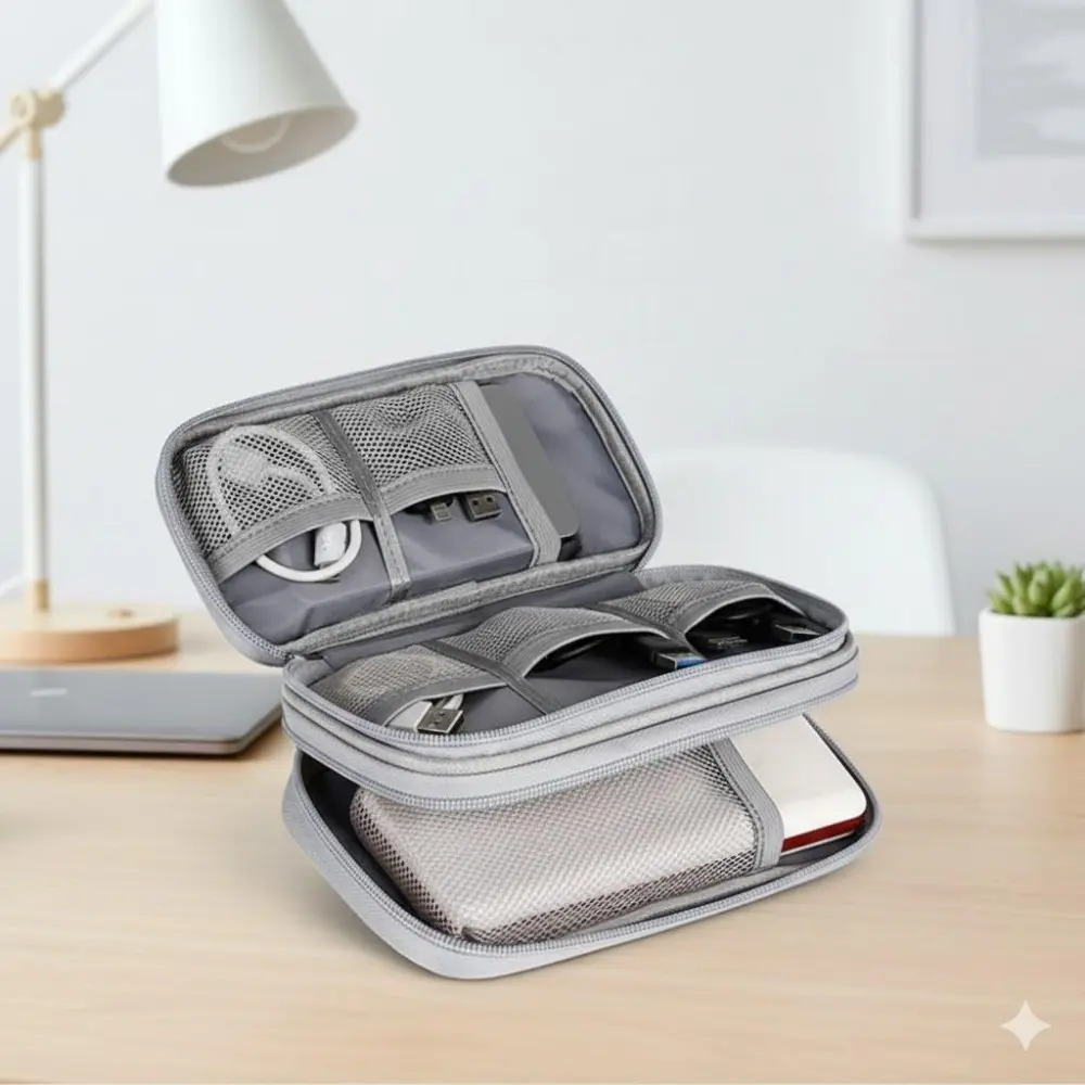 Waterproof Travel Cable Organizer Case for Earbuds, Power Bank & Digital Accessories – Lightweight, Tear-Resistant, Quick Zipper, Dustproof, Foldable with Dedicated Compartments for Daily Use.