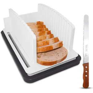 Bread Slicer for Sourdough Rounds-Adjustable Bread Slicing Guide With Crumb Tray and Compact Bread Knife for Kitchen - Manual Bread Slicer for Homemade Bread - Perfect Bread Making Gift